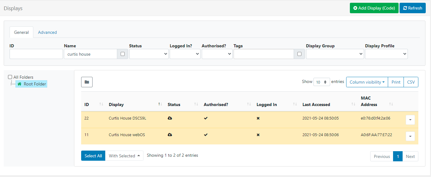 Display Administration Grid